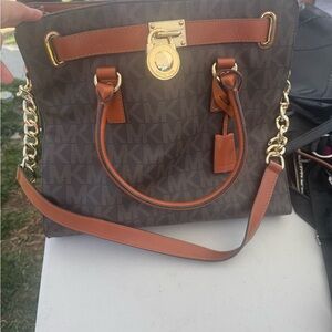 Michael Kors Cognac Brown Shoulder Bag with Gold Accents